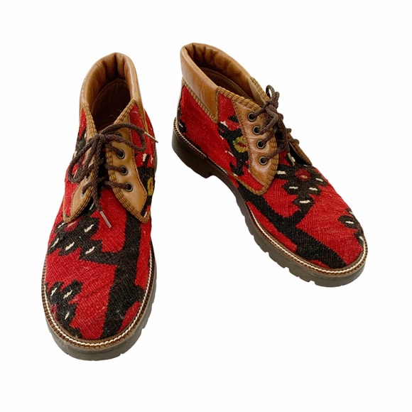 Prestige Shoes - Prestige Boho Turkish Kilim Wool Ankle Boot Red